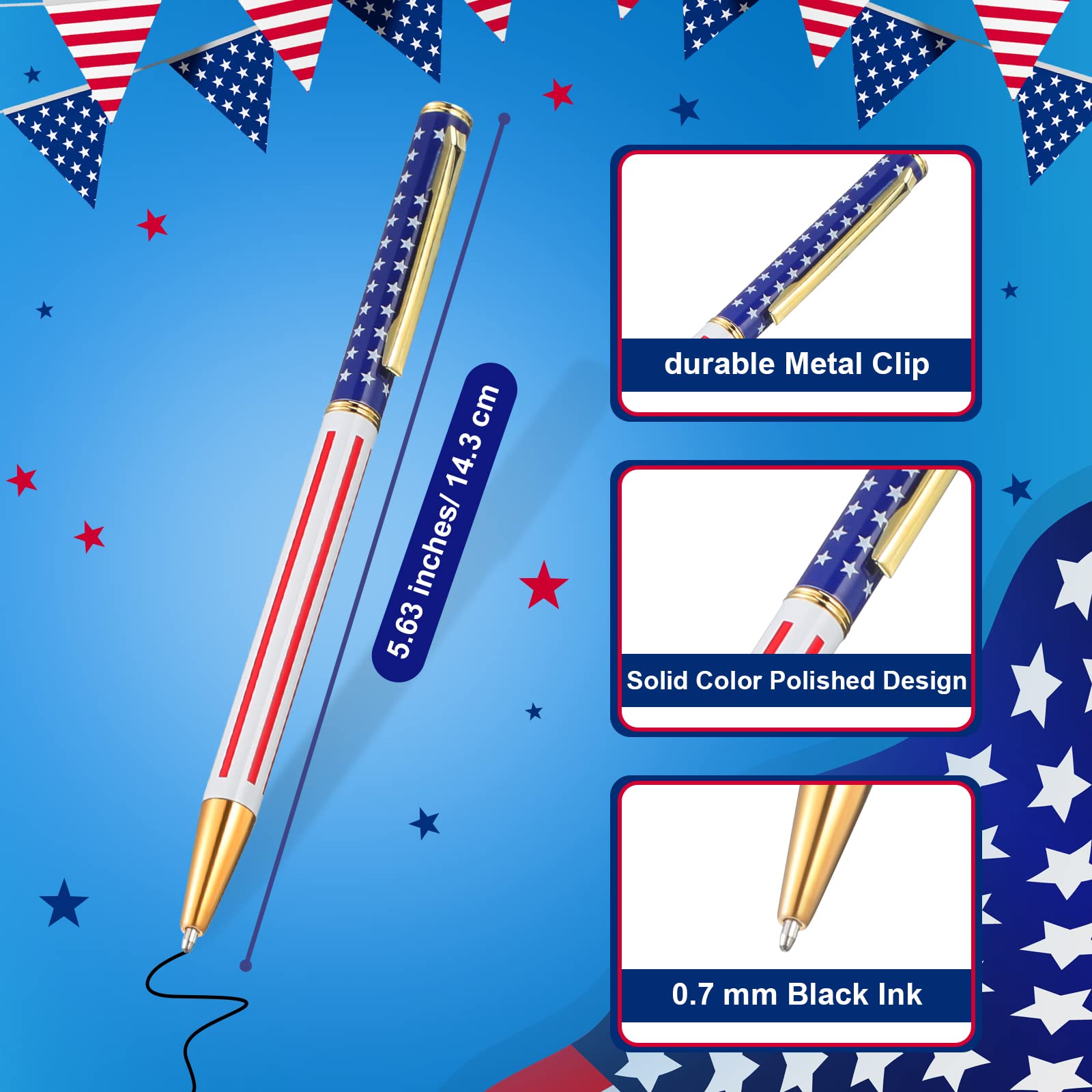 Amazon.co.jp: 60本 金属製 アメリカ国旗 ボールペン スリム 格納式